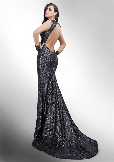 Black Sequin Lace Mermaid Evening Dress Sexy V Neck Open Back Party