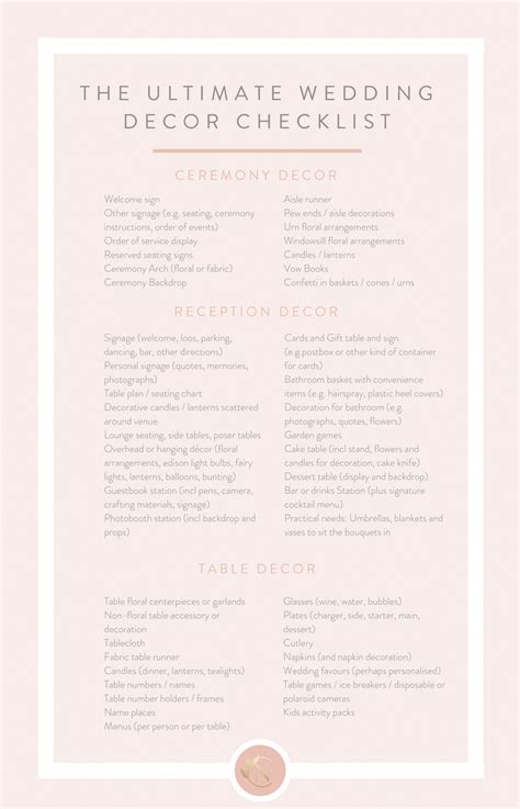 ultimate wedding decor checklist weddingplanner wedding