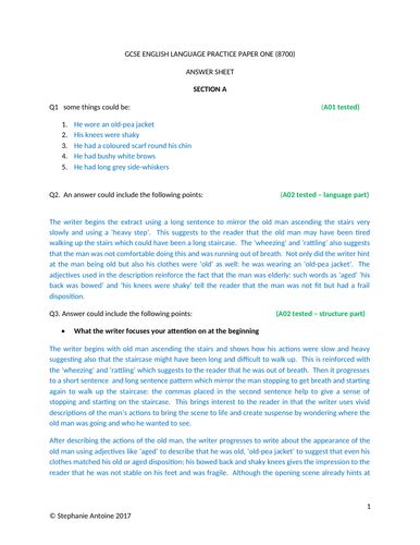 gcse english language practice paper   answer sheet teaching