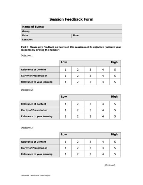 evaluation form  word   formats