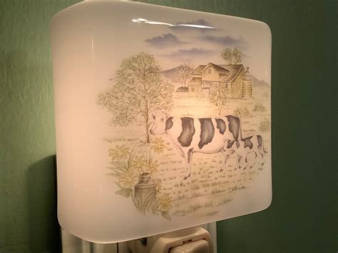 cow fused glass plug in farm night light with slumped curved etsy