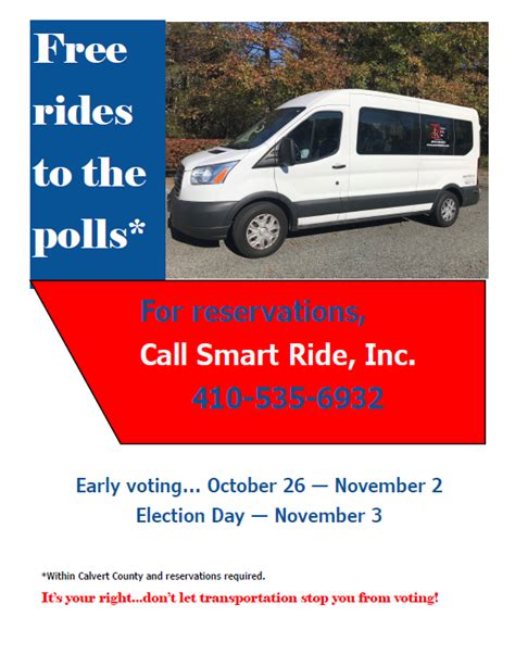 smart ride   giving  rides   election polls calvert county minority business