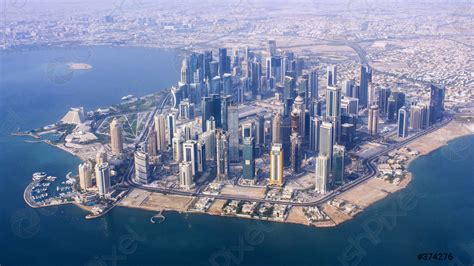 aerial view  doha qatar  peninsular arab country stock photo
