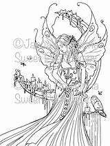Coloring Drawings Pages Fae Adult Color Fairies Stress Anti Faeries Books Elves Colouring Fantasy Mythical Prosvirina Janna Moon sketch template