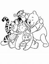 Coloring Pooh Pages Bear Winnie Friends Valentines Hug Printable Disney Outline Drawing Kids Santa Color Halloween Claus Clipart Hmcoloringpages Coloriage sketch template