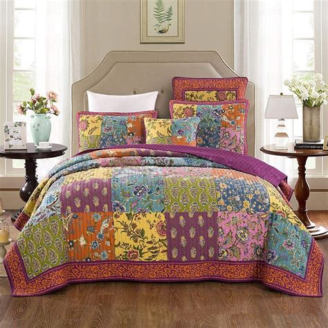 chausub vintage cotton quilt set pcs handmade patchwork bedspread