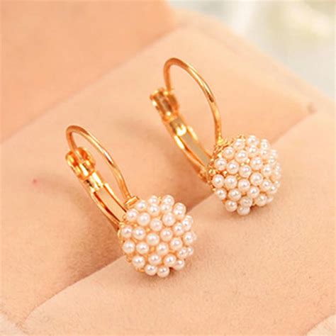 lovely simulated pearl beads gold color ear accessories stud earrings