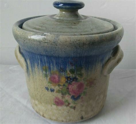 monroe salt works pottery chippendale rose stoneware maine small crock