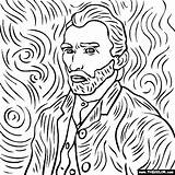 Gogh Van Vincent Coloring Night Starry Self Template Outline Portrait sketch template