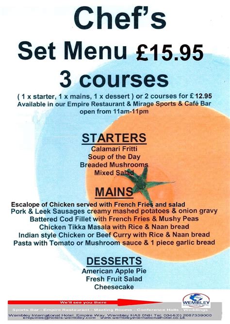empire restaurant chefs   meal deal  indian banqueting menu