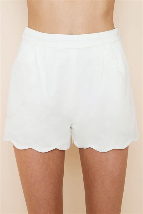nasty gal capri scalloped shorts in white lyst