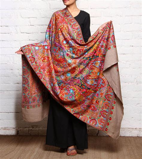 beige embroidered pure pashmina shawl pashmina shawl pashmina shawl