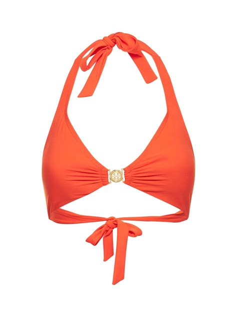 Tory Burch Miller Halter Bikini Top In Dark Orange Pepper Modesens