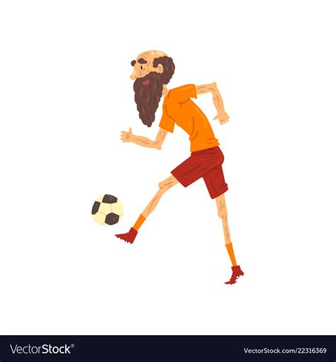 Senior Man Playing Soccer Grandpa Having Fun Vector Image