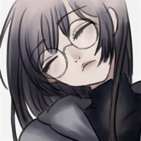 anime girl with brown hair and round glasses