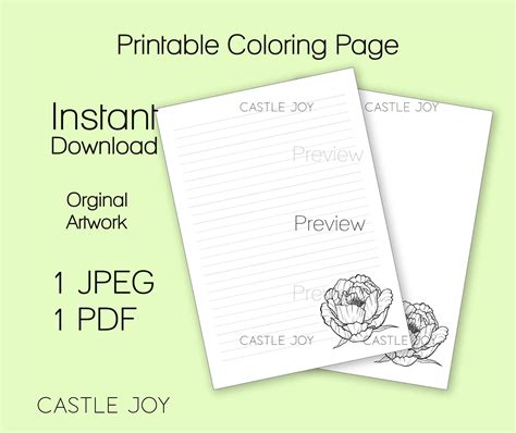 coloring stationary page lined  unlined printable writing etsy norway