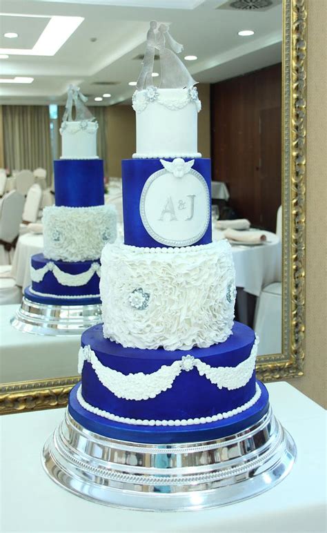 royal blue  white wedding cake decorated cake  cakesdecor