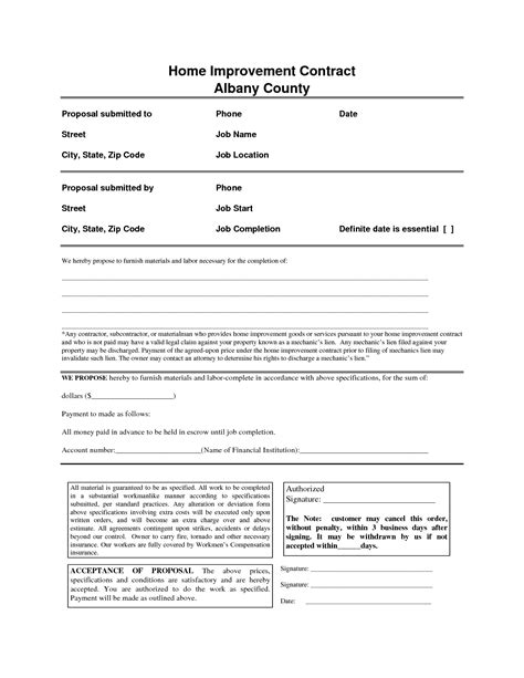 home improvement contract  printable documents