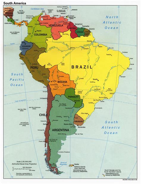 large detailed political map of south america south