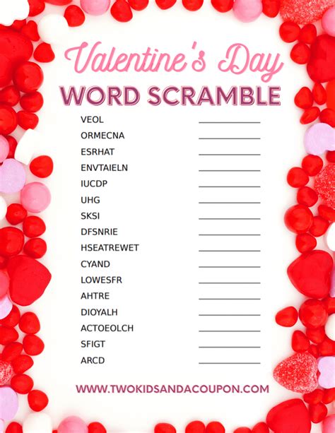 valentines day word scramble  kids