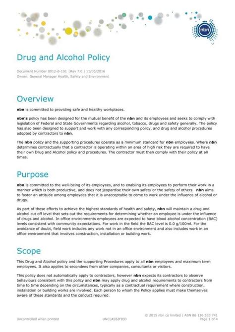 drug alcohol policy templates    pertaining  drug