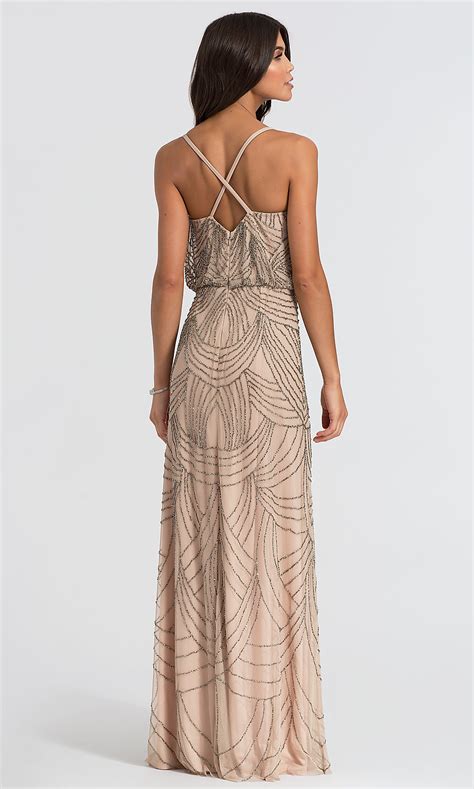 taupe adrianna papell long bridesmaid dress promgirl