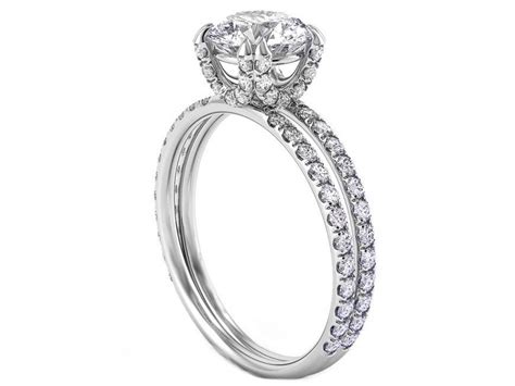Pave Prongs Double Band Diamond Engagement Ring Es1136br Lets Get