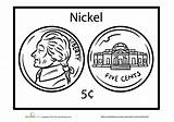 Coloring Nickel Money Education Printable Worksheets Pages Color sketch template
