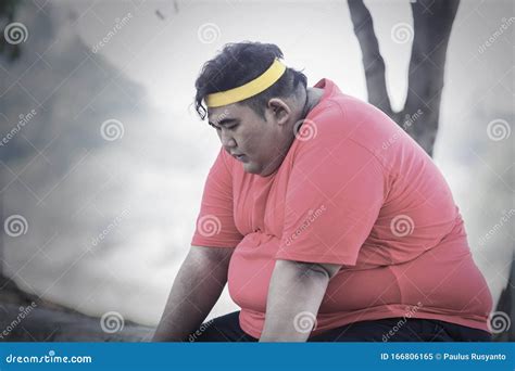 Portrait Of Fat Asian Man Resting After Running Stock Image Image Of