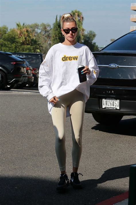 hailey baldwin shows off her fit body as she hits her pilates class in
