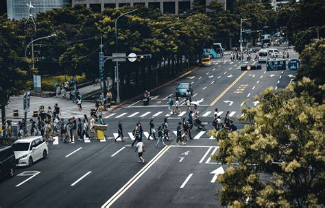 people crossing  pedestrian lane  stock photo