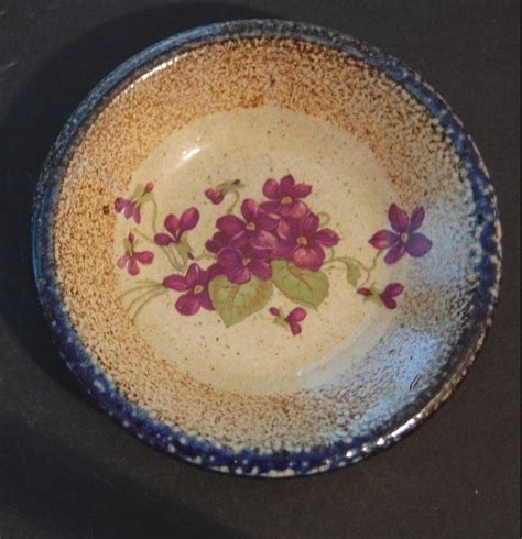 monroe salt works pottery bowl handmade in maine violets pattern