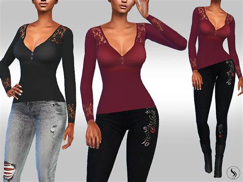 sims resource lace detail long sleeve tops
