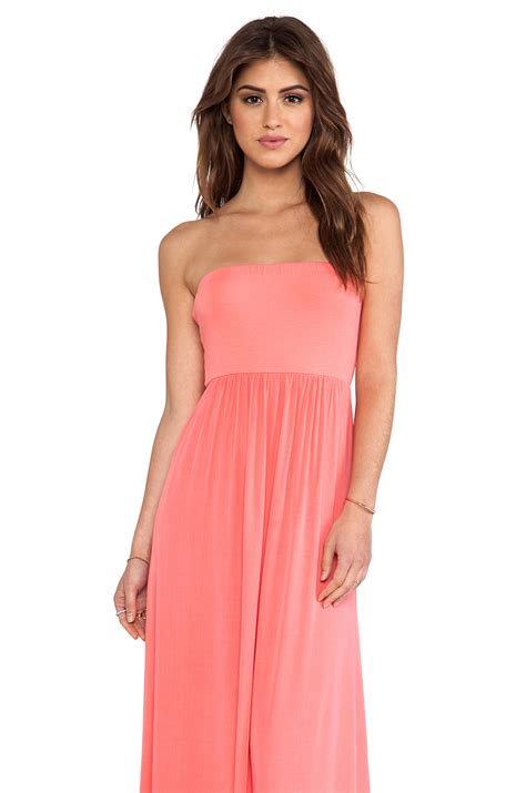 Splendid Strapless Maxi Dress In Coral Pink Pink Lyst