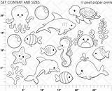 Sea Animals Coloring Pages Animal Ocean Clipart Water Drawing Easy Kids Cute Creature Stamps Digital Under Color Clip Marine Creatures sketch template