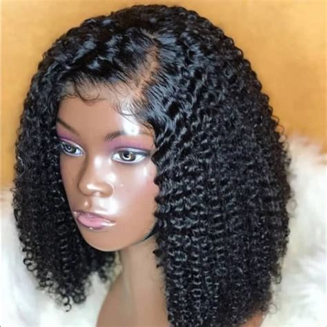 afro kinky curly short bob wig lace front human hair wigs  black women remy brazilian hair