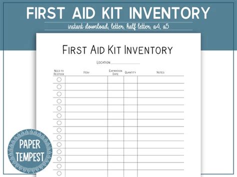 printable  aid kit inventory emergency binder template etsy uk