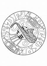 Mandala Mandalas Saxophone Colorare Coloriage Erwachsene Musica Adulti Colorier Coloriages Malbuch Adultes Ausmalbilder Harmonious Mélodieux Trompettes Composé Harmonieux Coloringnori Yin sketch template
