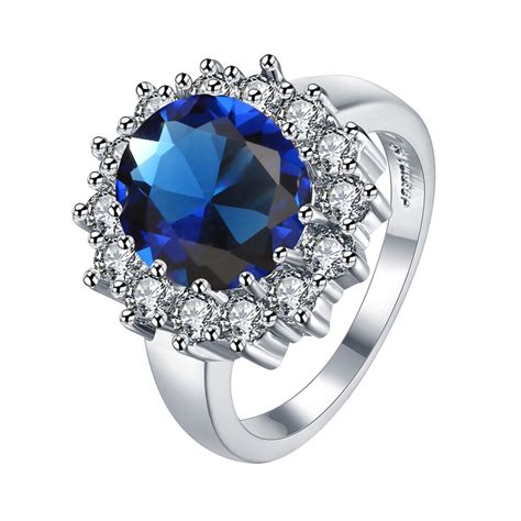 Fashion White Cz Deep Blue Cubic Zirconia Rings Womens Rings Jewelry