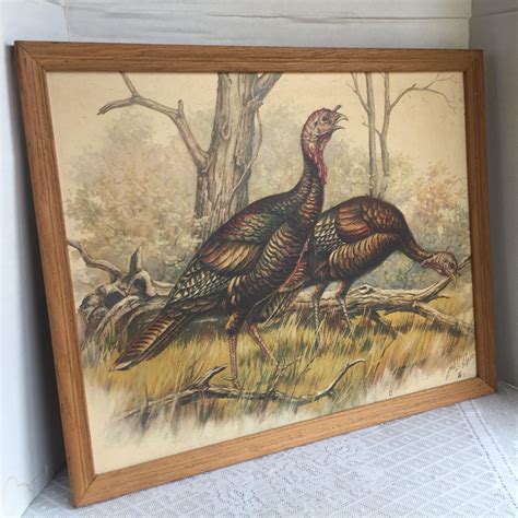 turkey picture print vintage framed artwork wildlife landscape by