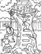 Coloring Pages Treehouse Fun Having Four Tree House Kids Girl Boomhutten Their Kleurplaten Houses Color Colouring Playing Printable Colorluna Ewok sketch template