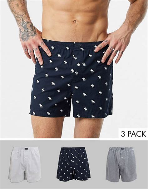 Abercrombie And Fitch 3 Pack Icon Woven Boxers In Blue Blue Blue Asos