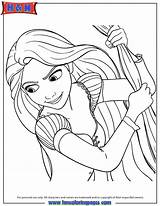 Coloring Rapunzel Pages Princess Hair Tangled Face Long Disney Swinging Books Popular sketch template
