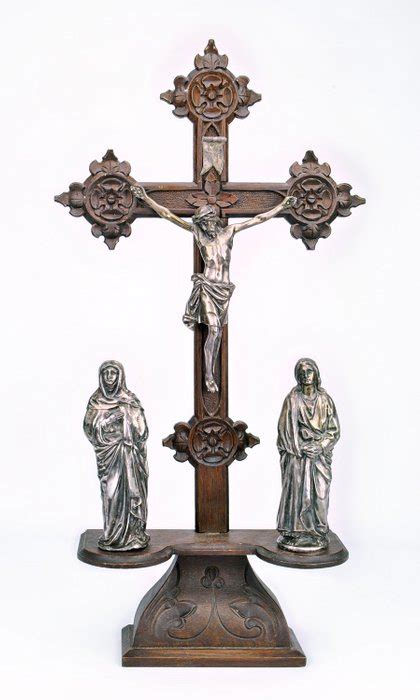 heilig drieluik  houten kruisbeeld met beelden zilver catawiki