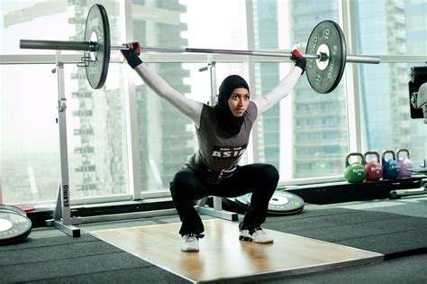 glares female muslim weightlifters compete   york times