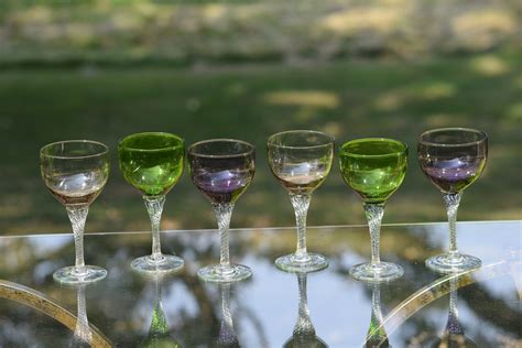 vintage wine glasses set of 6 multi colored ~ twisted stem ~ after