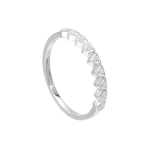 Sterling Silver And Clear Cz Crystal Hearts Half Eternity Ring Sizes H