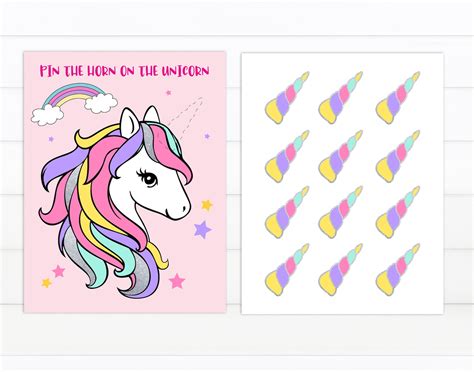 pin  horn   unicorn printable birthday party game etsy