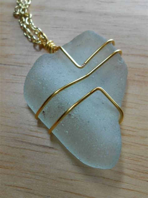 Sea Glass Jewelry Wire Wrapped Beach Glass Necklace In The Etsy
