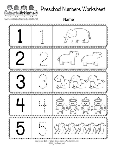 preschool numbers worksheet  printable digital